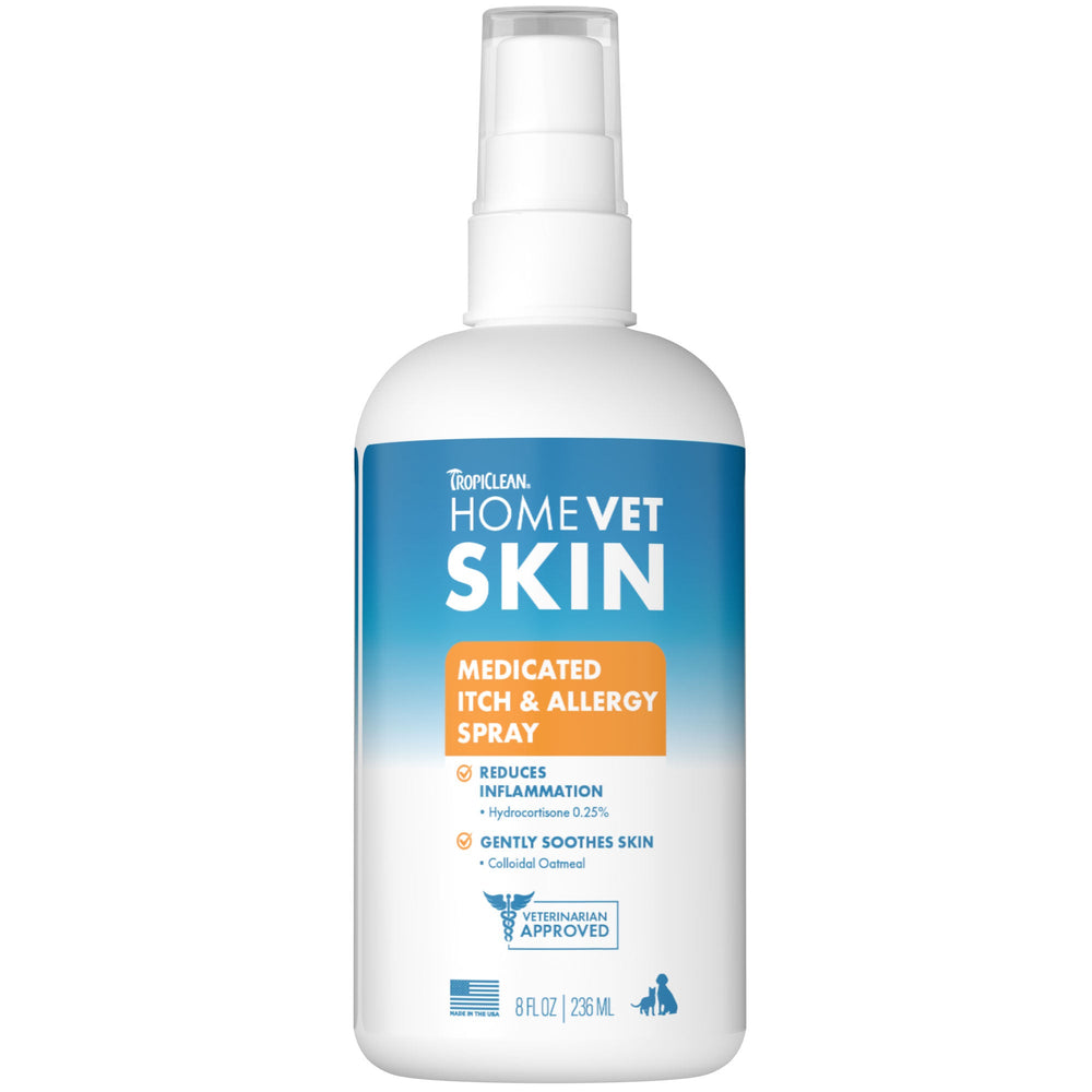 TropiClean HomeVet Medicated Itch & Allergy Pet Spray — 8 oz retail package