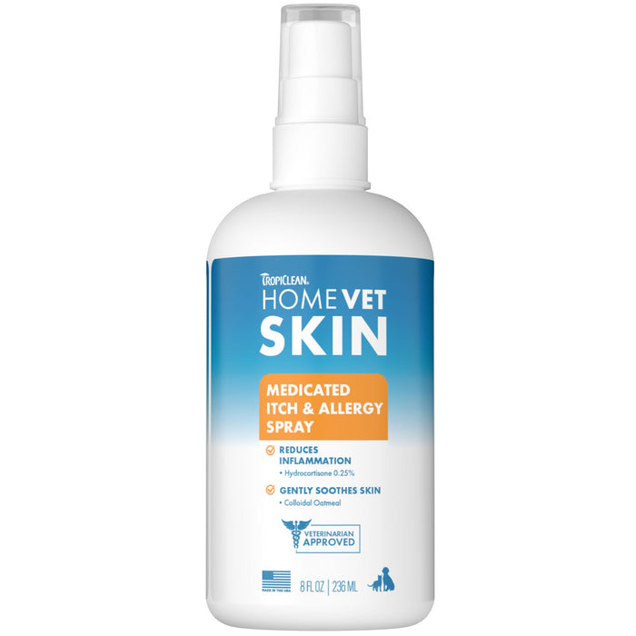 TropiClean HomeVet Medicated Itch & Allergy Pet Spray — 8 oz retail package