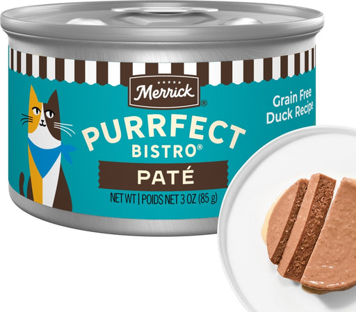 Merrick Purrfect Bistro Grain Free Premium Soft Canned Pate Adult Wet Cat Food, High Protein Duck Recipe