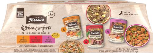 Merrick Kitchen Comforts Real Meat & Brown Rice with Grains Variety Pack Wet Dog Food, 12.7-oz can, case of 12