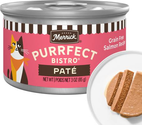 Merrick Purrfect Bistro Grain Free Premium Soft Canned Pate Adult Wet Cat Food, High Protein Salmon Recipe