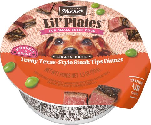 Merrick Lil’ Plates Premium Grain Free Natural Wet Dog Food For Small Dogs, Soft Teeny Texas Steak Tips Recipe - (Pack of 12) 3.5 oz. Tubs