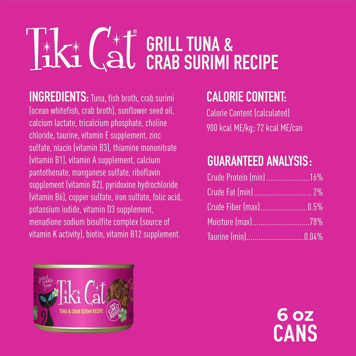 Tiki Cat Grill Wet Cat Food, Tuna & Crab Surimi, 6 oz. Cans (8 Count)