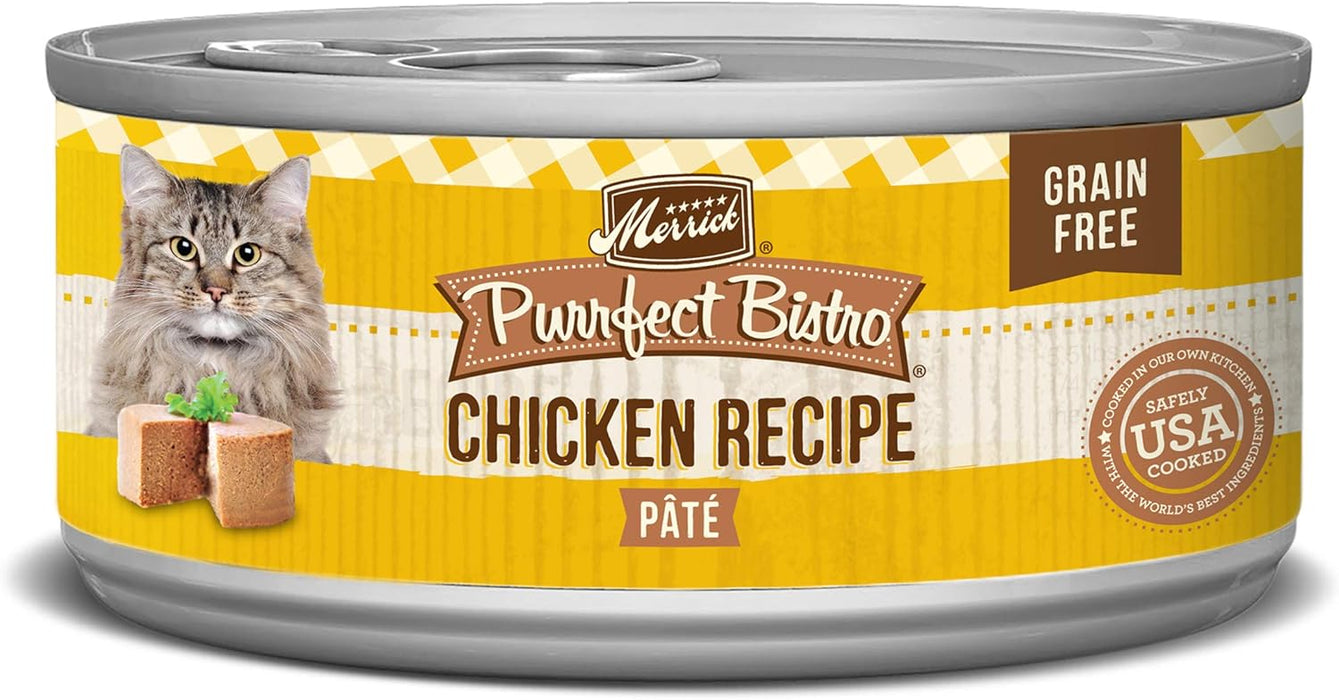Merrick Purrfect Bistro Grain Free Premium Soft Canned Pate Adult Wet Cat Food, High Protein Chicken Recipe