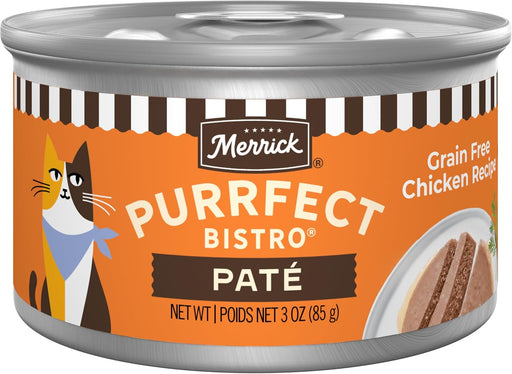 Merrick Purrfect Bistro Grain Free Premium Soft Canned Pate Adult Wet Cat Food, High Protein Chicken Recipe