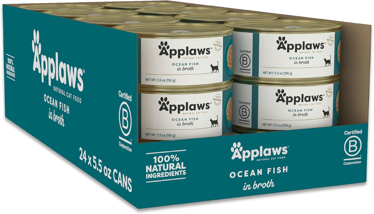 Applaws Natural Wet Cat Food, 24 Count, Limited Ingredient Canned Wet Cat Food, Ocean Fish in Broth.