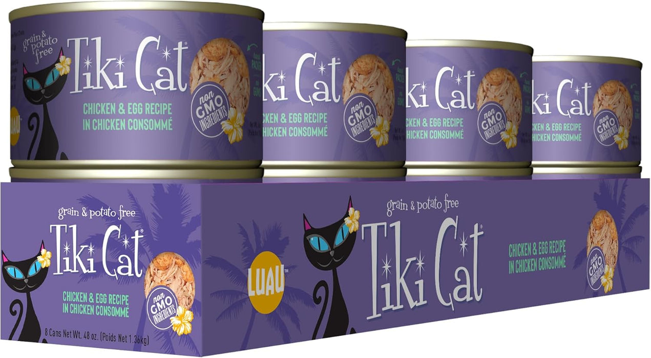 Tiki Cat Luau Shredded Meat, Chicken and Egg Recipe in Chicken Broth, Grain-Free Balanced Nutrition Wet Canned Cat Food, for All Life Stages, 6 oz.