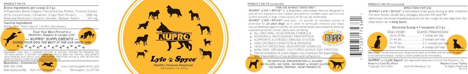 Nupro Lyfe-Spyce Plant-Based Dog Supplement with Turmeric, Mushrooms & Ginger