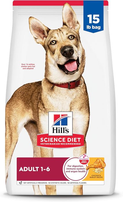 Hill's Science Diet Adult 1-6, Adult 1-6 Premium Nutrition, Dry Dog Food, Chicken & Barley