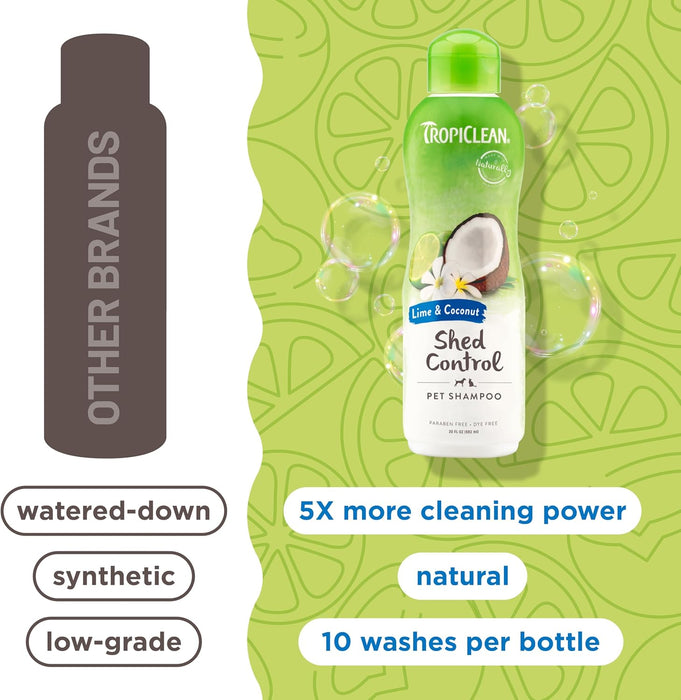 TropiClean Deshedding Dog Shampoo, Fast-Acting Shedding Control & Coat Softener, Puppy Safe, Made in USA, Lime & Coconut Scent, Cat Friendly, 20oz.