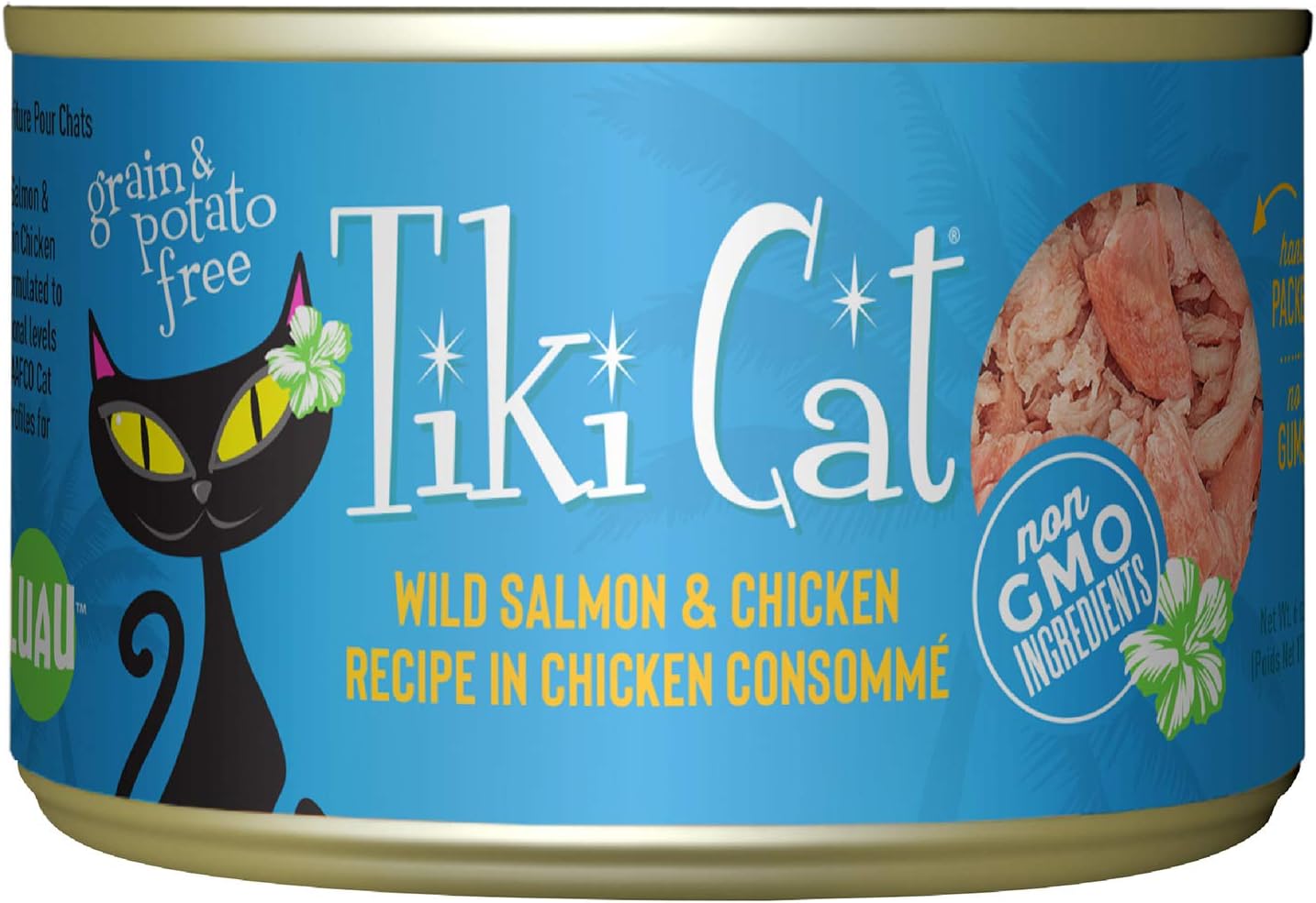 Tiki Cat Luau Shredded Meat, Wild Salmon & Chicken Recipe in Chicken Consumme, Grain-Free Balanced Nutrition Wet Canned Cat Food, For All Life Stages.