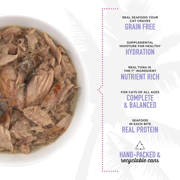 Tiki Cat Luau Shredded Meat, Ahi Tuna & Mackerel Recipe in Tuna Consumme, Grain-Free Balanced Nutrition Wet Canned Cat Food, For All Life Stages.
