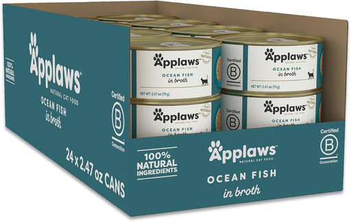 Applaws Natural Wet Cat Food, 24 Count, Limited Ingredient Canned Wet Cat Food, Ocean Fish in Broth.