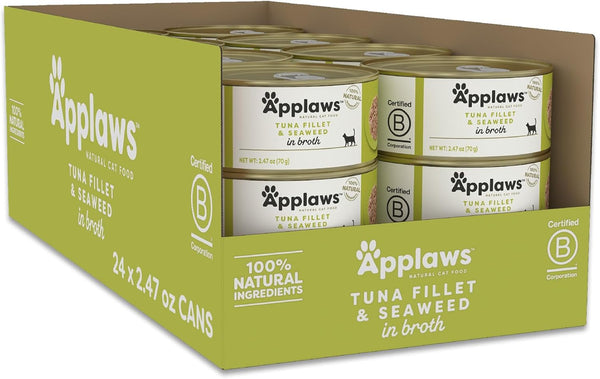 Applaws Natural Wet Cat Food, 24 Count, Limited Ingredient Canned Wet Cat Food, Tuna with Seaweed in Broth