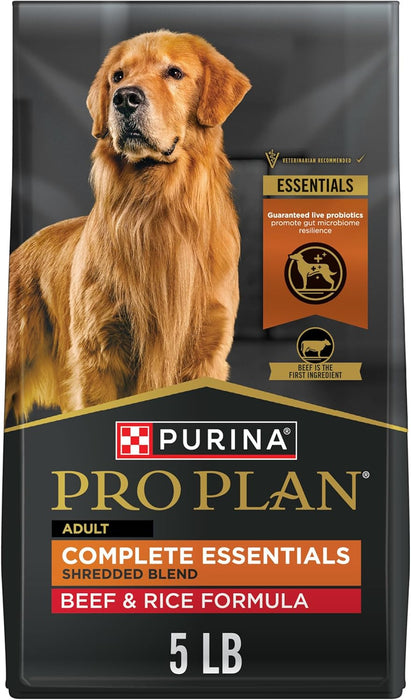 Purina Pro Plan Complete Essentials Shredded Blend Beef and Rice Dog Food Dry Formula with Probiotics for Dogs