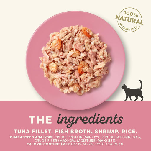 Applaws Natural Wet Cat Food, 24 Count, Limited Ingredient Canned Wet Cat Food, Tuna Fillet with Shrimp in Broth.