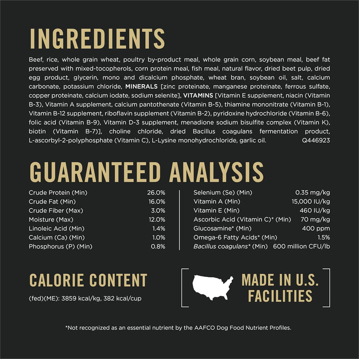 Purina Pro Plan Complete Essentials Shredded Blend Beef and Rice Dog Food Dry Formula with Probiotics for Dogs