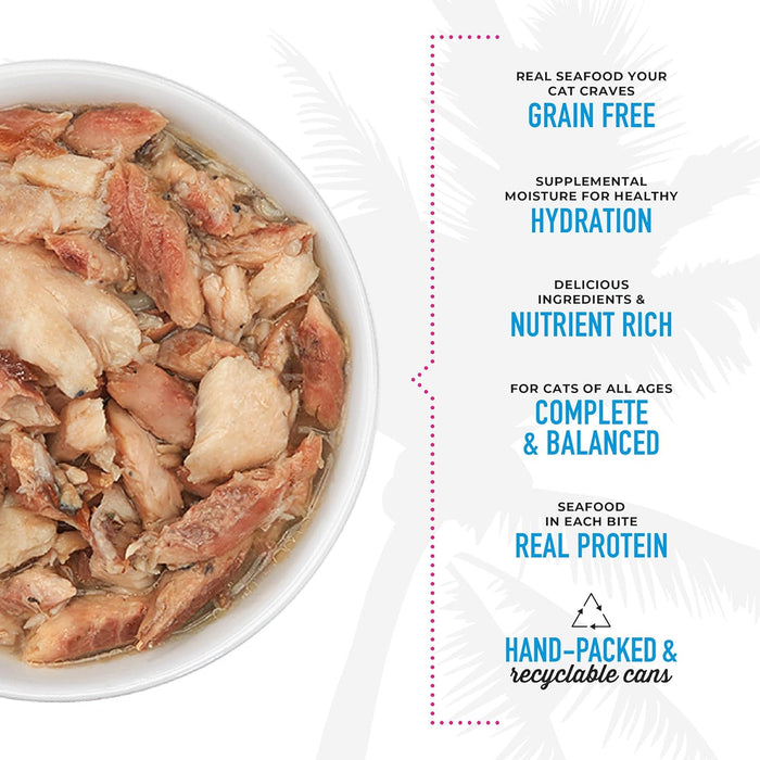 Tiki Cat Luau Shredded Meat, Seabass Recipe in Seabass Consumme, Grain-Free Balanced Nutrition Wet Canned Cat Food, For All Life Stages, 6 oz. Can (8 Count)