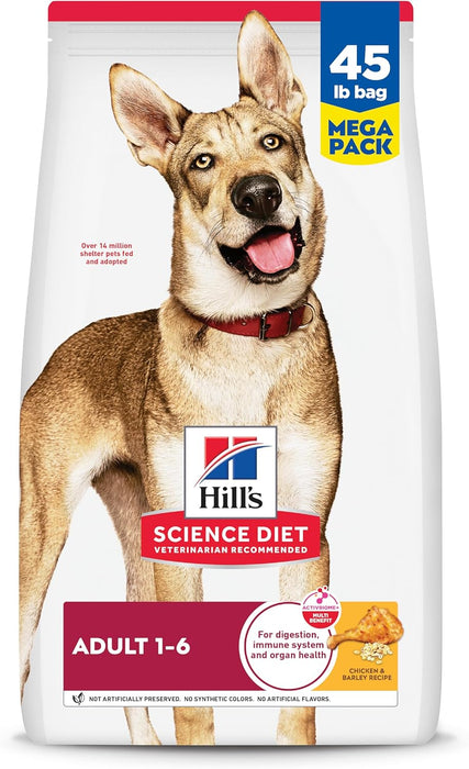 Hill's Science Diet Adult 1-6, Adult 1-6 Premium Nutrition, Dry Dog Food, Chicken & Barley