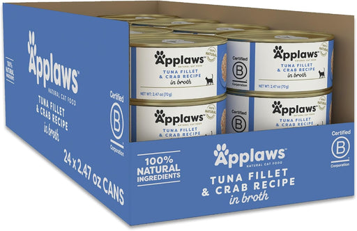 Applaws Natural Wet Canned Cat Food, Limited and Natural Ingredients, High Protein with No Artificial Additives, Tuna Fillet & Crab in Broth