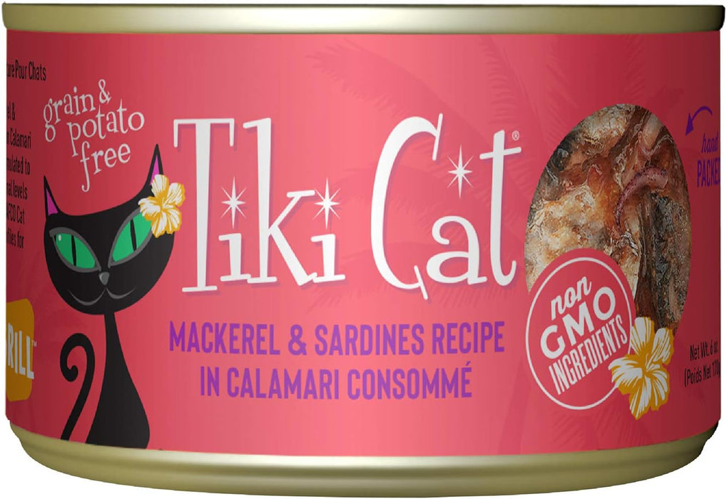 Tiki Cat Grill, Mackerel & Sardines, High-Protein and 100% Non-GMO Ingredients, Wet Whole Foods Cat Food for All Life Stages.