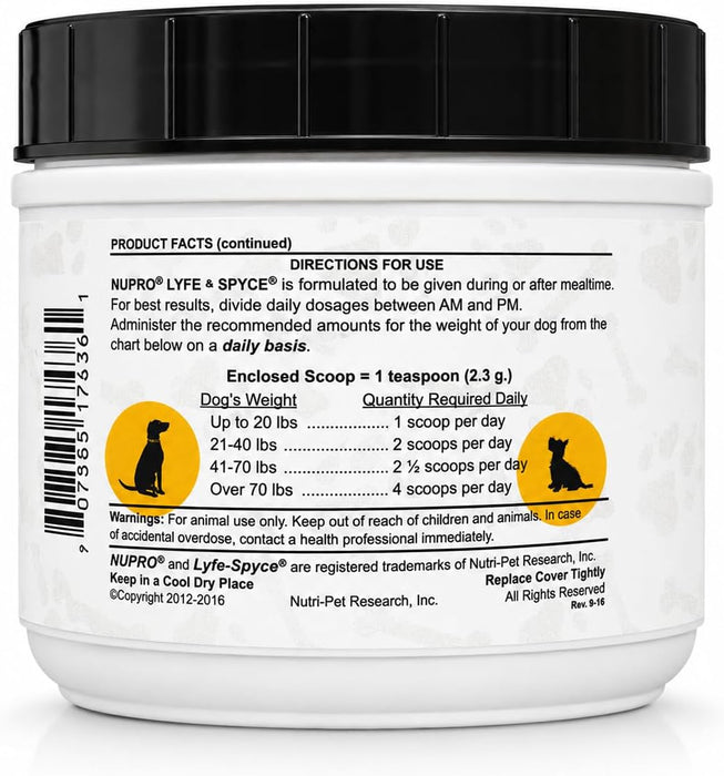 Nupro Lyfe-Spyce Plant-Based Dog Supplement with Turmeric, Mushrooms & Ginger