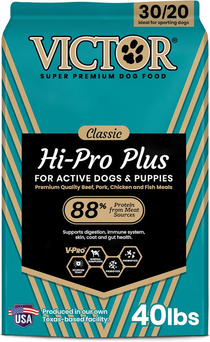 VICTOR Super Premium Dog Food – Hi-Pro Plus Dry Kibble – High Protein Dog Food with 30% Protein – Beef, Chicken, Pork, Fish Meals, Gluten Free - for High Energy and Active Dogs & Puppies