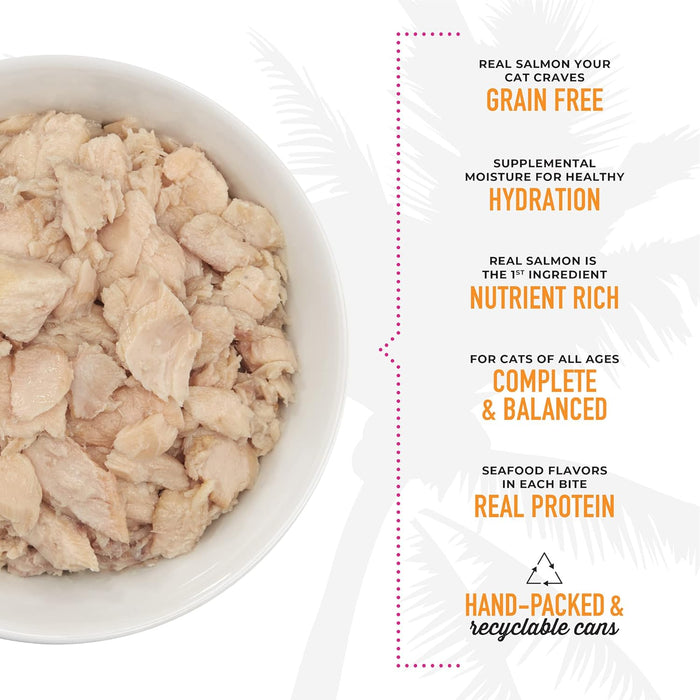 Tiki Cat Luau Shredded Meat, Wild Salmon Recipe in Salmon Consumme, Grain-Free Balanced Nutrition Wet Canned Cat Food, For All Life Stages, 2.8 oz. Can