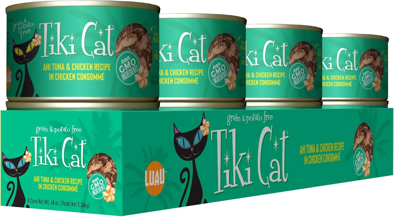 Tiki Cat Luau Ahi Tuna & Chicken in Chicken Consomme Grain-Free Canned Cat Food.