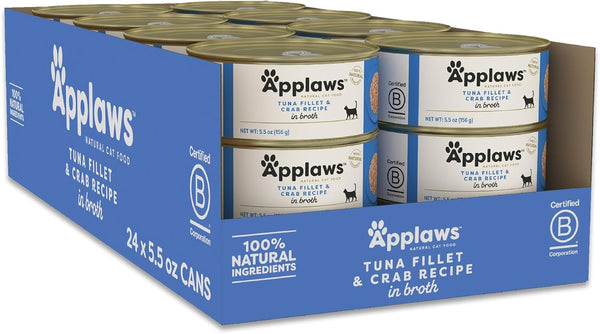 Applaws Natural Wet Canned Cat Food, Limited and Natural Ingredients, High Protein with No Artificial Additives, Tuna Fillet & Crab in Broth