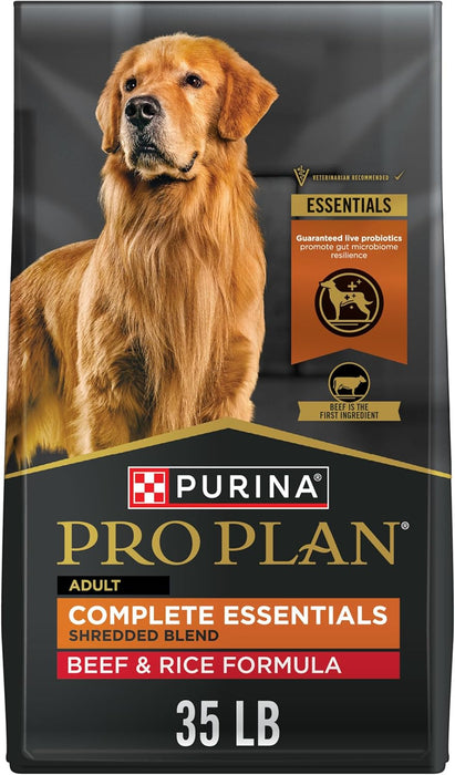 Purina Pro Plan Complete Essentials Shredded Blend Beef and Rice Dog Food Dry Formula with Probiotics for Dogs