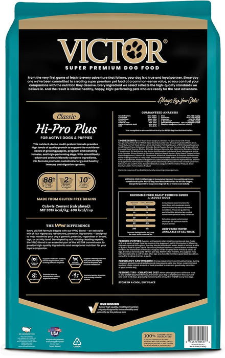 VICTOR Super Premium Dog Food – Hi-Pro Plus Dry Kibble – High Protein Dog Food with 30% Protein – Beef, Chicken, Pork, Fish Meals, Gluten Free - for High Energy and Active Dogs & Puppies