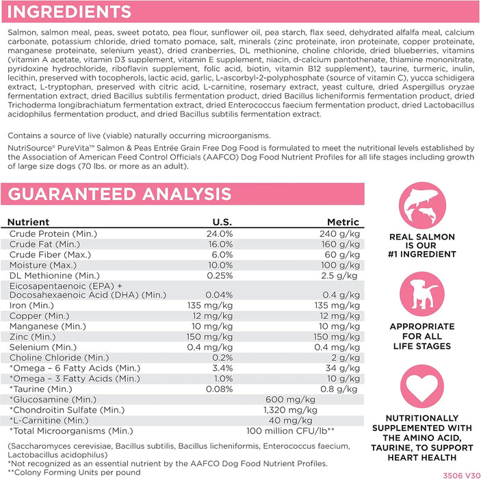 NutriSource PureVita Salmon Dog Food Grain-Free Limited Ingredient for Sensitive Stomach