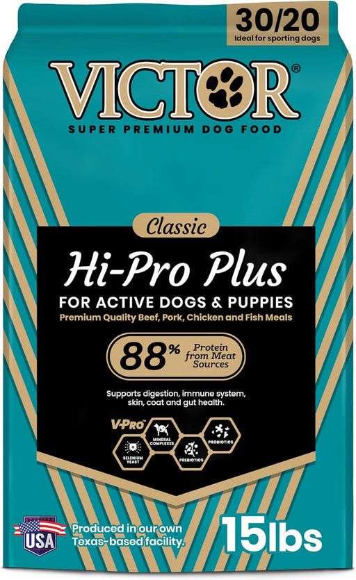 Victor Hi-Pro Plus Dog Food – High Protein 30% Beef, Chicken & Fish Formula for Active Dogs