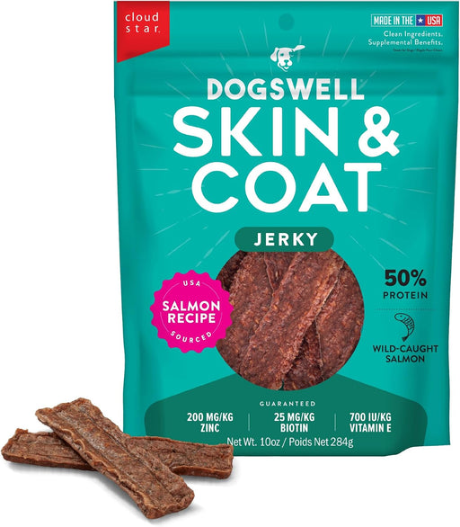 Dogswell Grain-Free Skin & Coat Salmon Jerky Dog Treats package