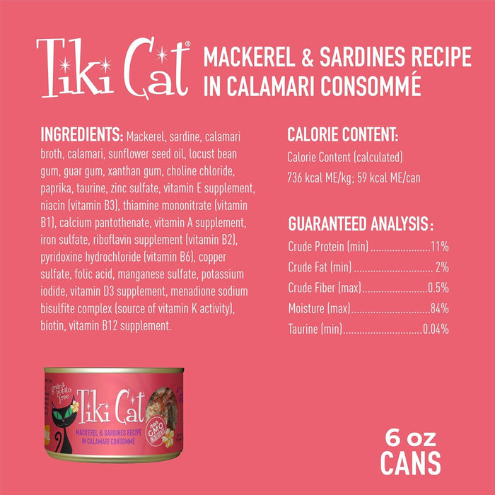Tiki Cat Grill, Mackerel & Sardines, High-Protein and 100% Non-GMO Ingredients, Wet Whole Foods Cat Food for All Life Stages.