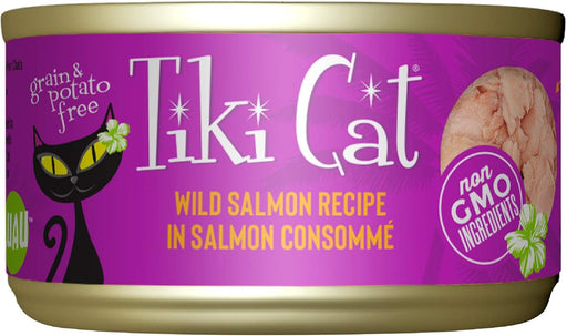 Tiki Cat Luau Shredded Meat, Wild Salmon Recipe in Salmon Consumme, Grain-Free Balanced Nutrition Wet Canned Cat Food, For All Life Stages, 2.8 oz. Can