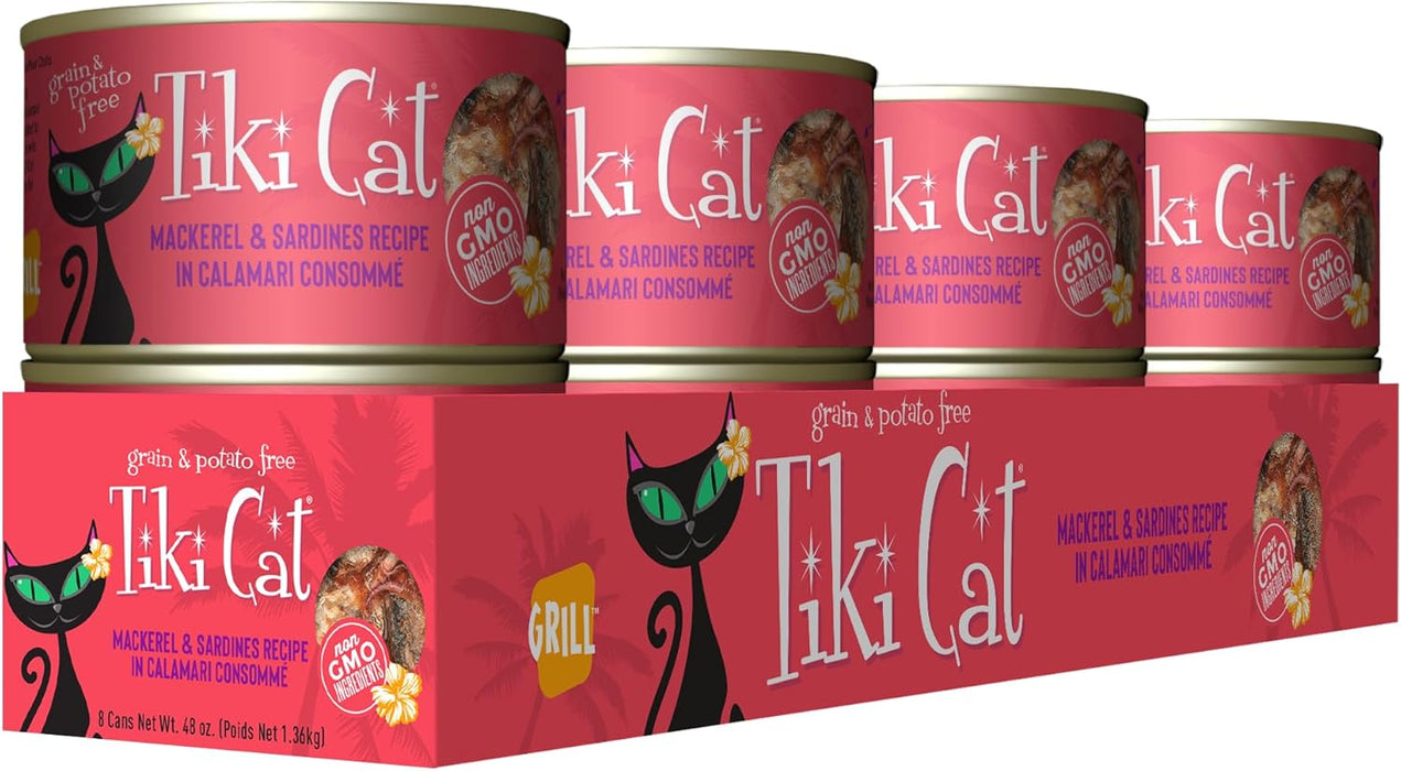 Tiki Cat Grill, Mackerel & Sardines, High-Protein and 100% Non-GMO Ingredients, Wet Whole Foods Cat Food for All Life Stages.