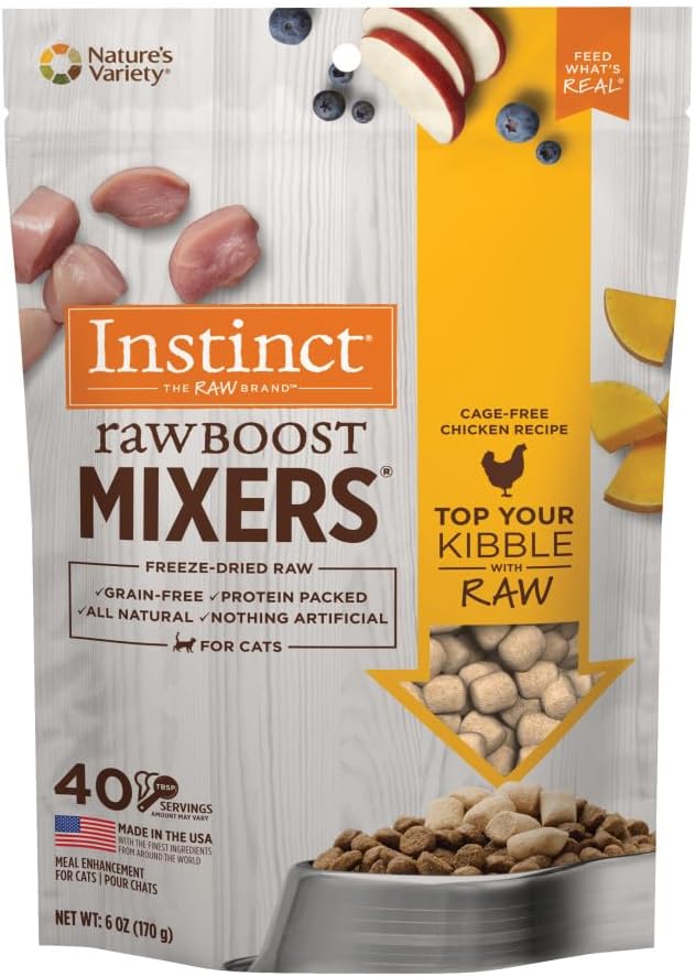 Instinct Raw Boost Mixers Freeze-Dried Cat Food Topper – Grain-Free Chicken Recipe High Protein