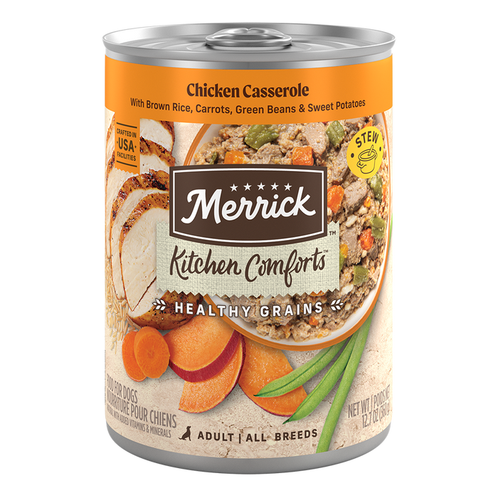 Merrick Kitchen Comforts Chicken Casserole Wet Dog Food can packaging