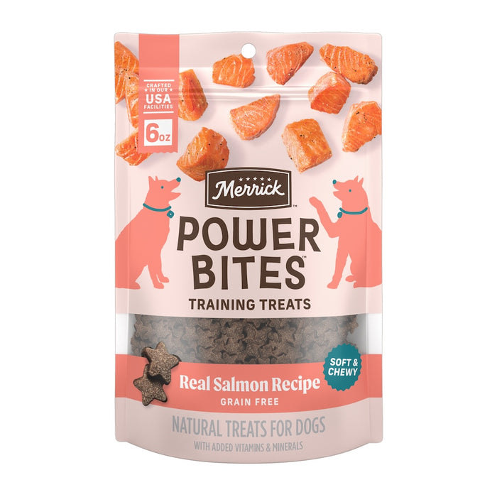 Merrick Power Bites Real Salmon Recipe Dog Treats bag packaging