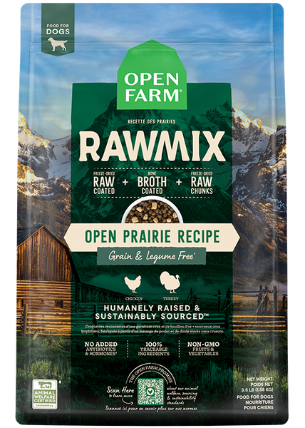Open Farm RawMix Open Prairie Recipe Grain & Legume Free Dog — manufacturer recipe-family image; packaging size may differ