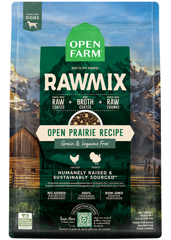 Open Farm RawMix Open Prairie Recipe Grain & Legume Free Dog — manufacturer recipe-family image; packaging size may differ