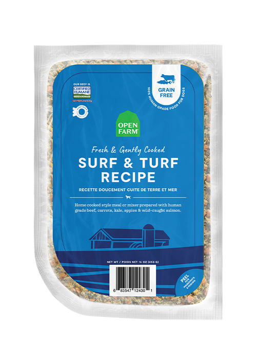 Open Farm Gently Cooked Frozen Surf & Turf Dog — Full Case — manufacturer recipe-family image; packaging size may differ