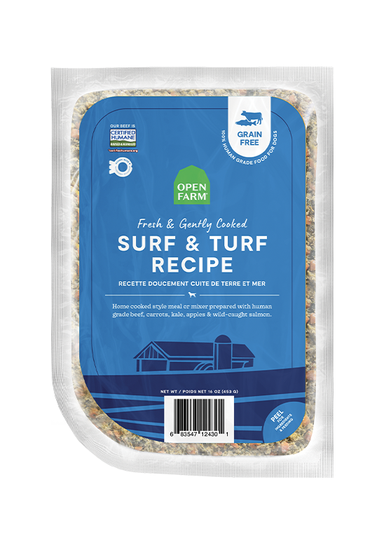 Open Farm Gently Cooked Frozen Surf & Turf Dog — Full Case — manufacturer recipe-family image; packaging size may differ