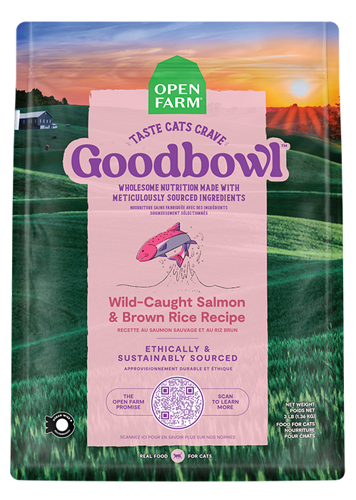 Open Farm GoodBowl Wild-Caught Salmon and Brown Rice Dry Cat Food — manufacturer recipe-family image; packaging size may differ