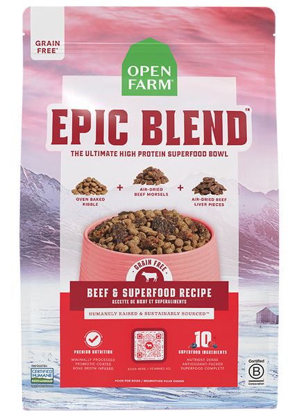 Open Farm Epic Blend Grain Free Beef and Superfood Dog — manufacturer recipe-family image; packaging size may differ