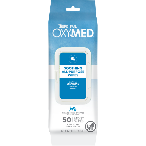 TropiClean Oxy Med Soothing Relief Wipes — manufacturer recipe-family image; package size may differ