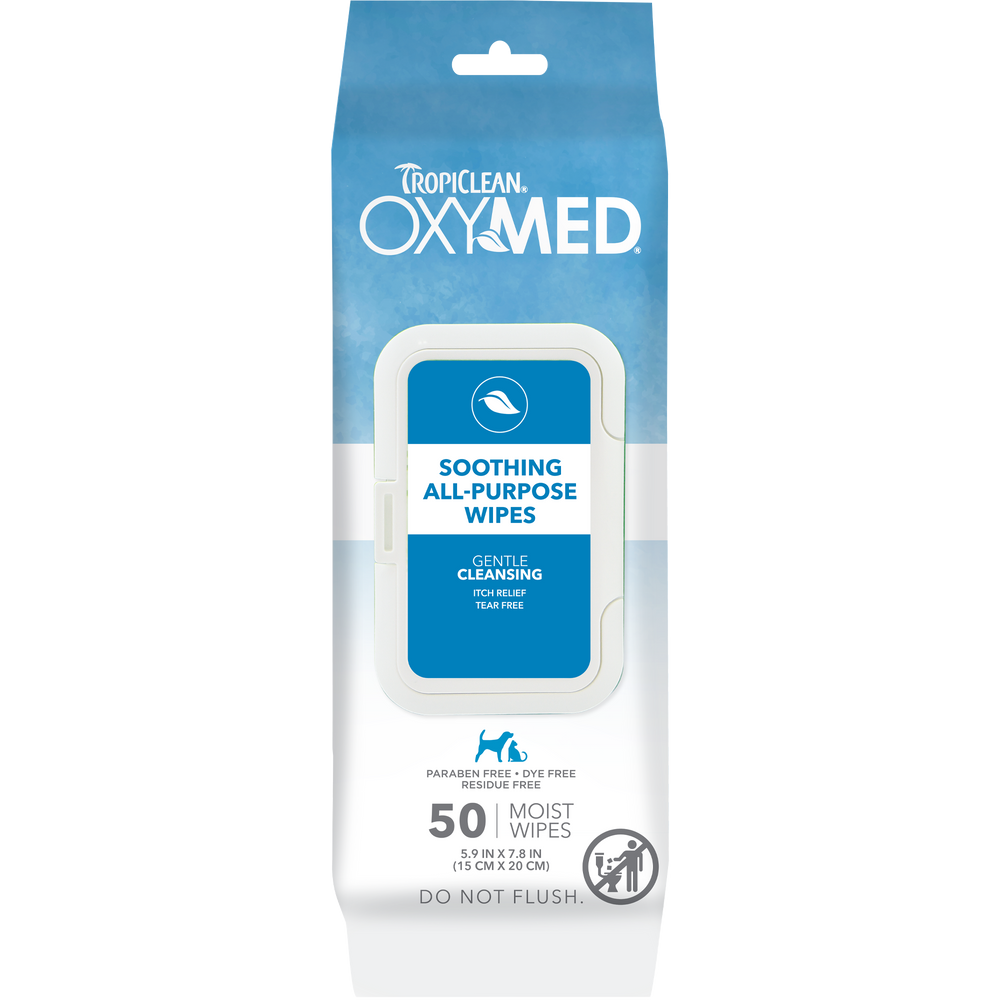 TropiClean Oxy Med Soothing Relief Wipes — manufacturer recipe-family image; package size may differ