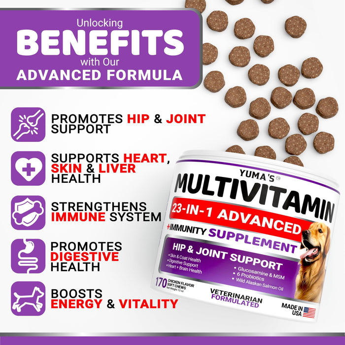 YUMA'S 23-in-1 Multivitamin Soft Chews for Dogs, Chicken Flavor, 2-Pack, 340 Count